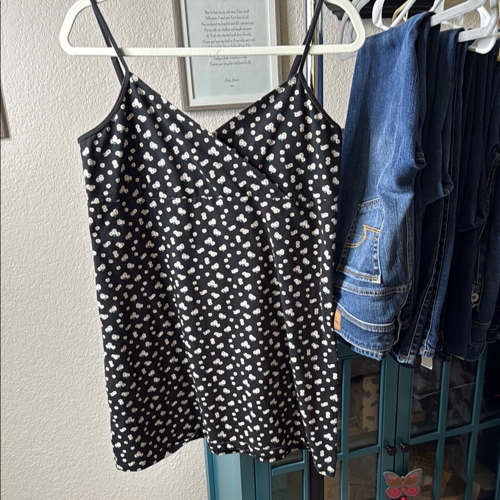 AERO Black and White Floral Women's Dress, Size L, Cotton